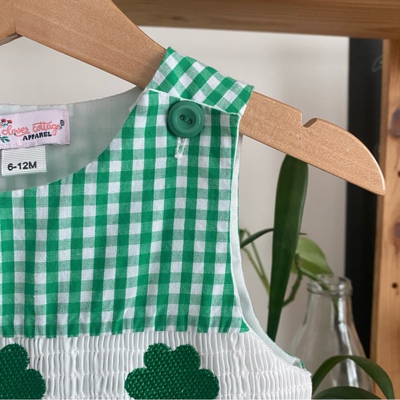 St. Patrick’s Day Shamrock Embroidered Smocked Jon Jon Overall 6-12 months - Picture 8 of 11
